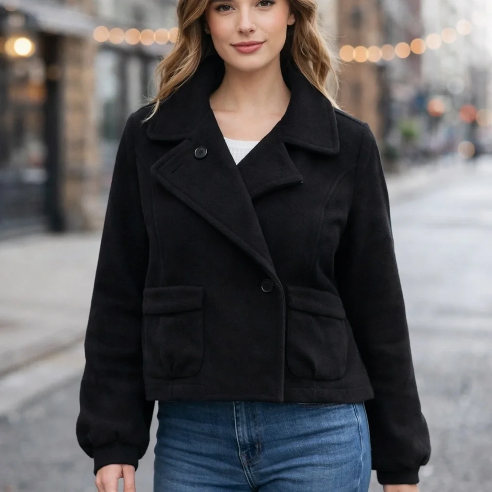 Stradivarius Cropped Black Jacket with Bow Back Size Medium - Picture 1 of 6